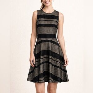 HALO Black and Gold Midi Sleeveless Swing Dress Sz S